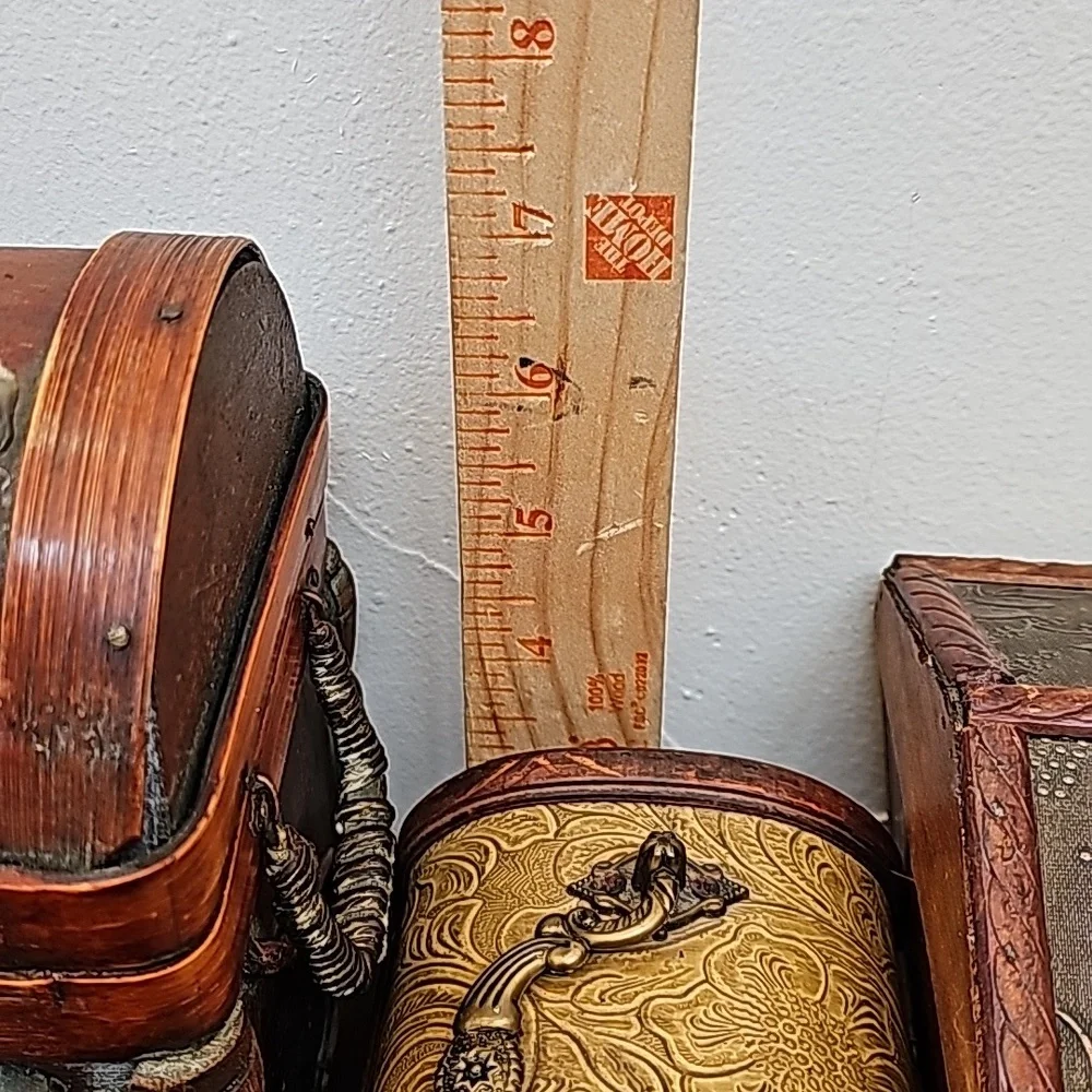 3 vintage wooden boxes with metal hinges and latch closures trinket storage - Picture 12 of 16